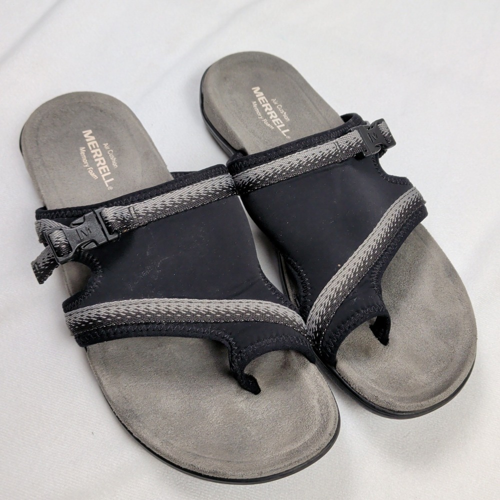 Merrell Air Cushion Memory Foam Slide Sandals Womens 9 Black Grey J000138